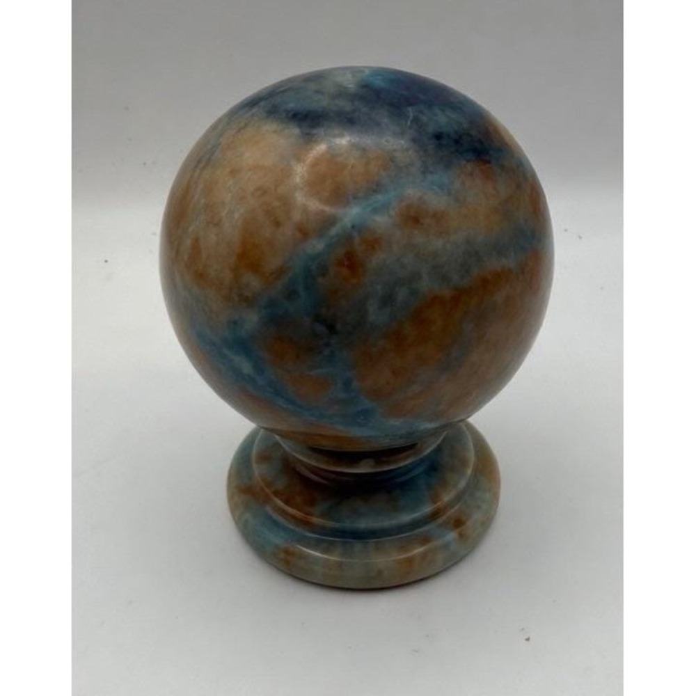 Duccecschi Genuine Alabaster Hand Carved Globe Paperweight Italy Blue Brown